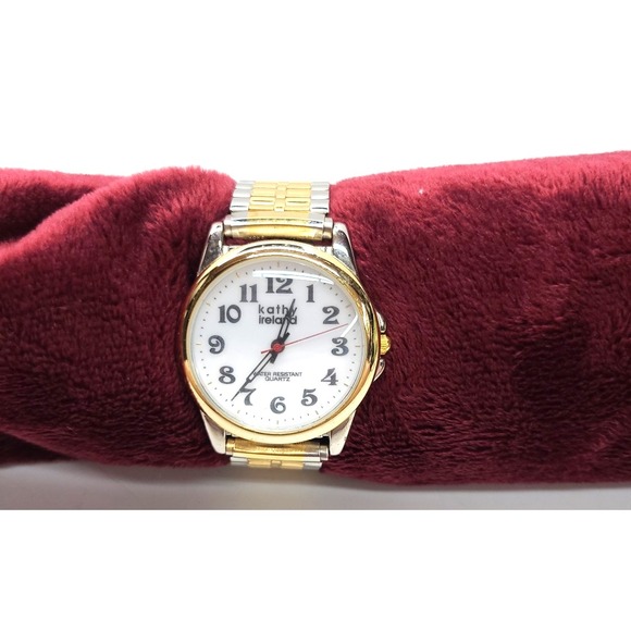 Vintage Ladies 1990s KATHY IRELAND Two-Tone Stretch Bracelet Watch Quartz WORKS! - Picture 1 of 9